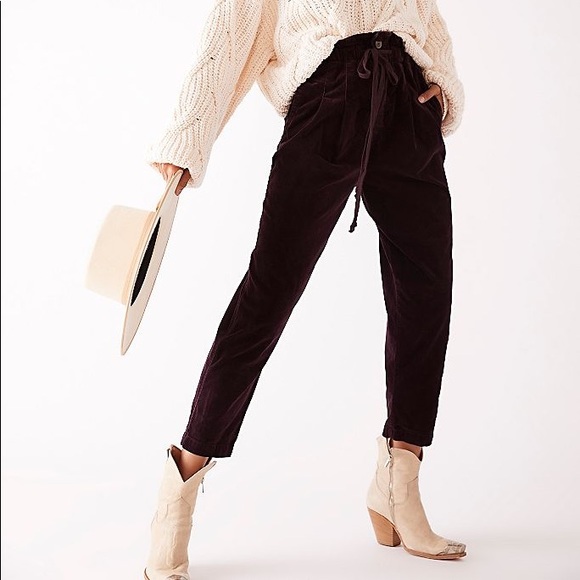 New PURPLE Free People Corduroy Paper Bag Pants - Picture 2 of 7